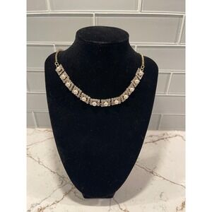 Gold Tone Faux Pearl Rhinestone Collar Statement Necklace Formal